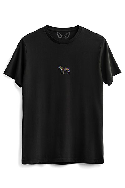 Alfa Tshirt تي شيرت أسود للأطفال مطبوع عليه نقوش حيوانات ملونة بنقشة حمار وحش...