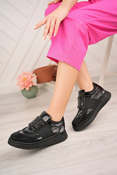 Yazın Ayakkabıları SİYAH ÖZEL TASARIM TAŞLI ORTOPEDİK TABAN SNEAKER