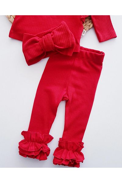 Jammybaby 3-Piece Baby Girls Set - Ruffled Blouse, Double Bow Bandana, Leggings and Camisole 100% Cotton Newborn