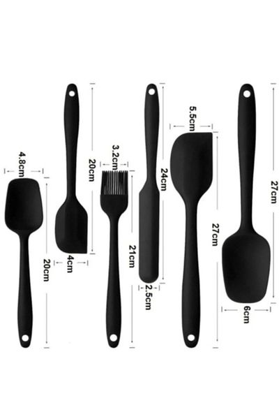 AYGÖREN HOME Set de 6 bucăți de spatule din silicon negru - rezistente la căldură, ignifuge și antiaderente