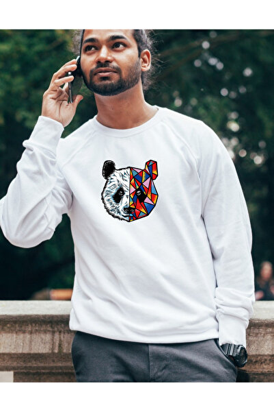 AEMİ Unisex šareni panda Štampano Pamuk okrugla kragna Oversize kroj dukserica