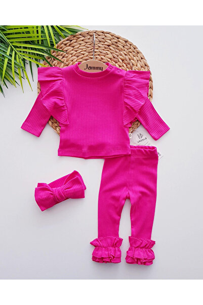 Jammybaby 3-Piece Baby Girls Set - Ruffled Blouse, Double Bow Bandana, Leggin...