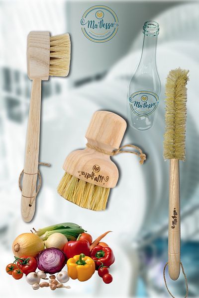 Ma'Vessa 100% Natural Wood Vegan 3-Piece Kitchen Cleaning Set