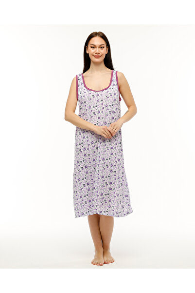 SEVA Kalın Askılı %100 Pamuk Penye Kumaş Rahat Kalıp Gecelik