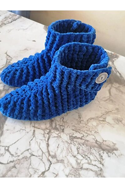 MERUT STYLE HAYATINI RENKLENDİR Ev Botu Panduf Kadife Ip Mavi Düğme Detaylı El Örgüsü