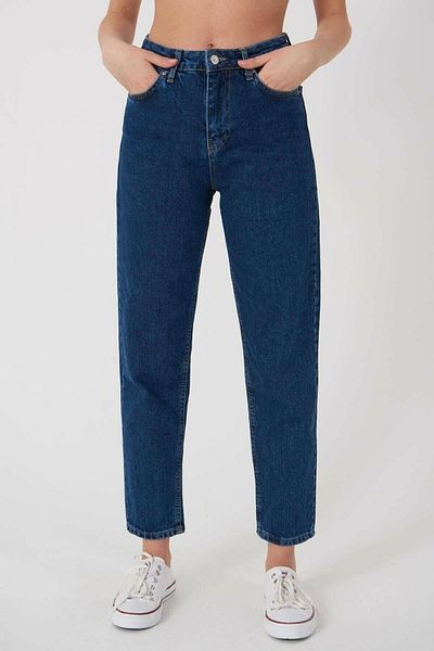BROSERER Dora Dark Blue Lycra High Waist Mom Jeans Boyfriend