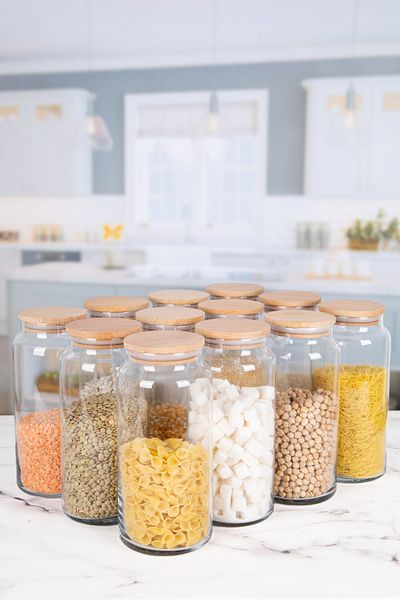 Lizzy 12-Piece Glass Jar with Vacuum Lid Food Container 1400 ml 111 Pieces Label Gift
