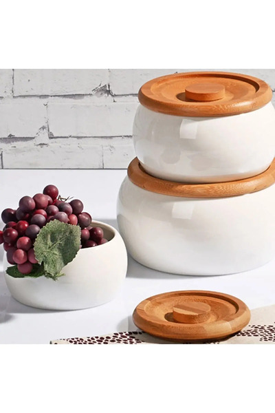 btm home Porcelain Storage Container with Bamboo Lid