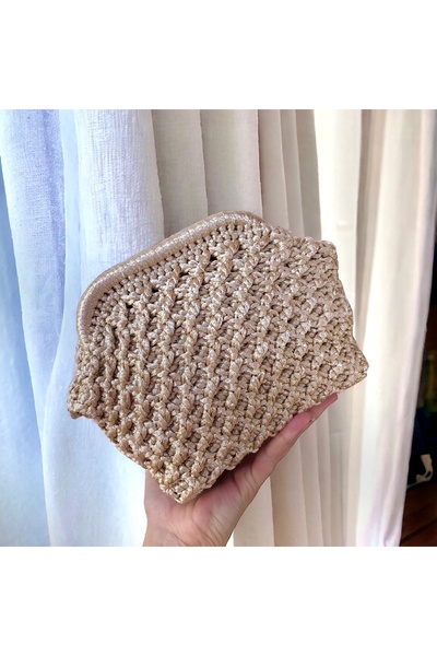 By G Tasarım Gizli Burs Parlak Ribon ip Örgü El Çantası