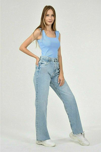 Lixera Blugi Lavinya albastru deschis pentru zăpadă cu talie extra super-înaltă Palazzo Wide Leg Lycra