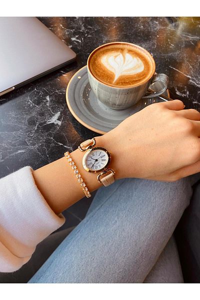 LOOKUP NEW Paula Unisex Women's Minimal Vintage Cream Beige Cream Round Oval Leather New Season Wristwatch
