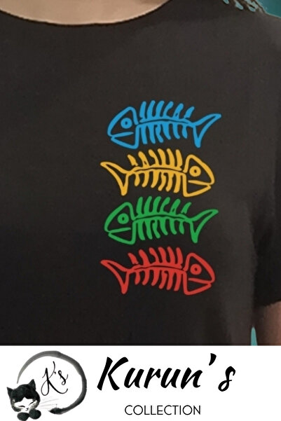 Kurun's Collection Fish Bone Printed Regular Fit Short Sleeve Black Lycra Cotton T-Shirt Dress