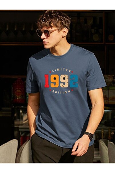 Bounteous تيشيرت أزرق بترولي مطبوع مقاس كبير للجنسين لعام 1992