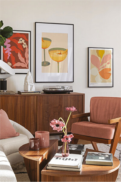 no77decor 3 Parça Kokteyl Tarzında (SİYAH ÇERÇEVE GÖRÜNÜMLÜ) Tablo Seti