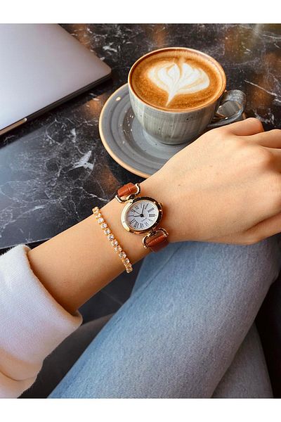 LOOKUP NEW Paula Unisex Women's Minimal Vintage Cream Tan Brown Round Oval Leather New Season Wristwatch