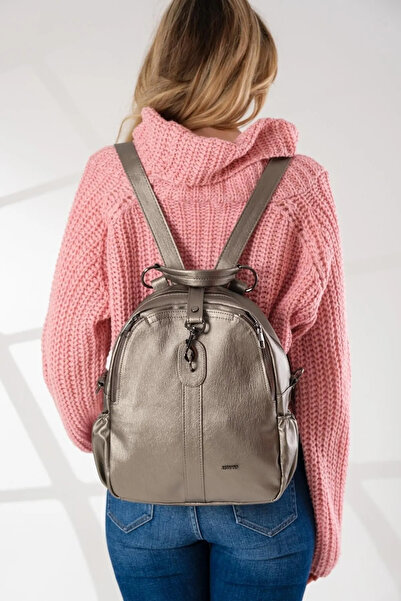 Just Polo حقيبة يد وحقيبة ظهر من الجلد الناعم باللون الرمادي للنساء232134MH