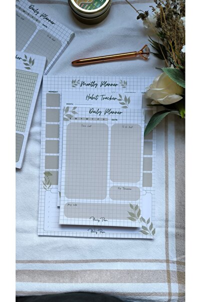 Flowery Paper Soft Planlayıcı 3'lü Set (İngilizce) - Memopad,Check List ,Not Defteri ,Bloknot ,Not kağıdı