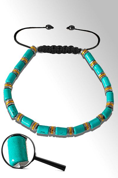 Tesbih Atölyesi Certified Gold Silver Hematite Blue Mother of Pearl Bracelet - Adjustable