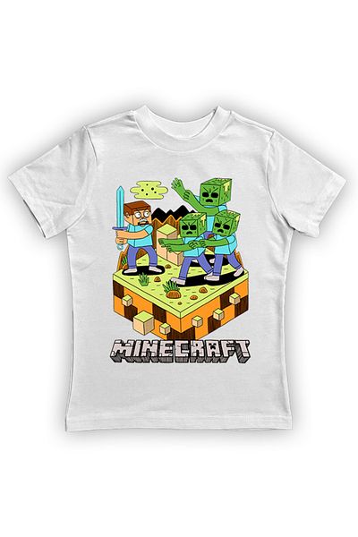MINECRAFT تي شيرت صيفي للأطفال من القطن الممشط المطبوع