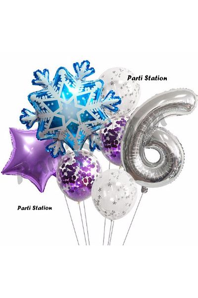 Parti Station Snowflake Frozen Elsa Winter Concept Snowflake 6 Year Old Balloon Concept Birthday Set Age Balloon Set