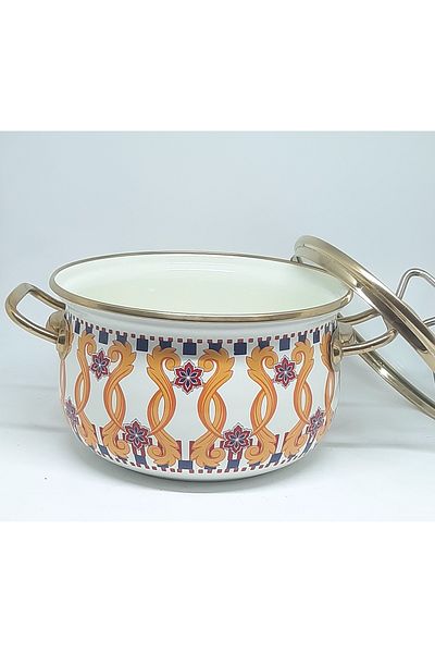 Avşar ENAMEL HOUSE 20 CM 2750 ML VINTAGE DECORED ENAMEL POT