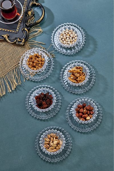 QesQin 6-Piece 12-Piece Mica Bead Snack Bowl, Sugar Bowl, Jam Bowl, Mica Bowl Mat for Breakfast