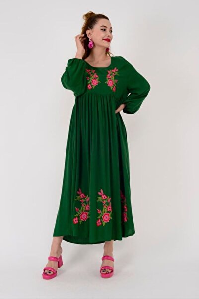 ZTO KADIN OTANTİK NAKIŞLI ROBALI SALAŞ KESİM TESETTÜRE UYGUN ELBİSE