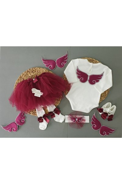 PİLEKİ BABY 0 6 Months 5 Piece Newborn Angel Wings Tutu Skirt Special Day Bab...