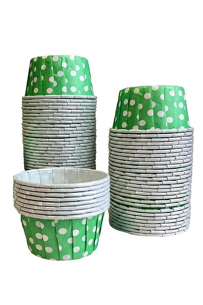 SURPRISE PARTY STORE Green Color Polka Dot Patterned 50-Piece Baking Muffin Cupcake Cake Mold Container Capsule 6.5x4 cm