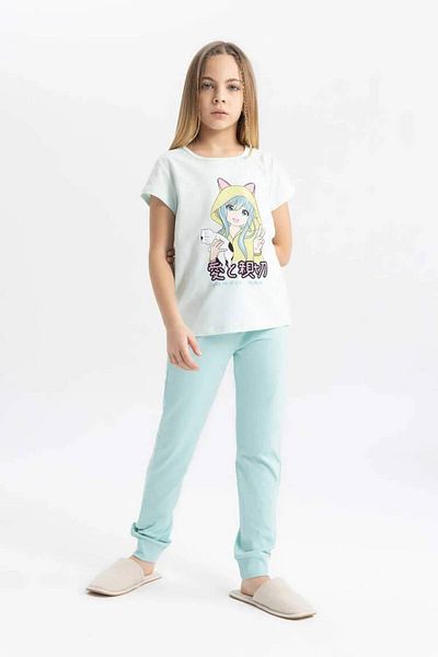 DeFacto C1950A8/TR143 Defacto Girl's Sweat Suit AQUA