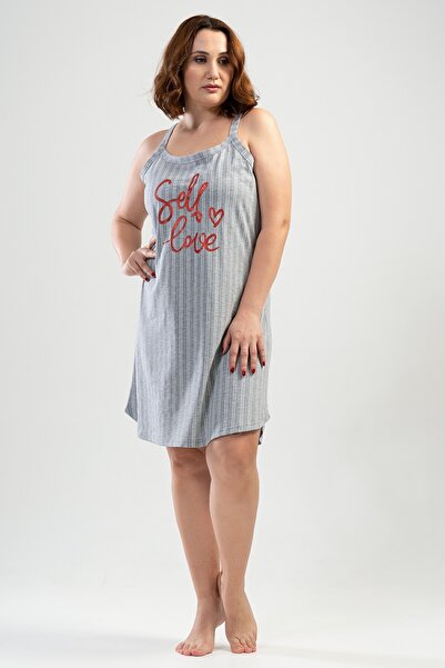 VİENETTA Pamuklu Kadın Büyük Beden Ip Askılı Gecelik