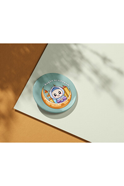 Hume Craft Kız Çocukları İçin Bugün Oruçluyum Yazılı Özel Tasarım İğneli Meta...