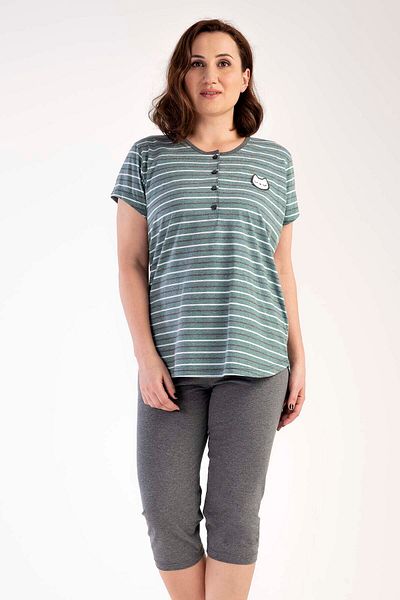 VİENETTA Women's Large Size Short Sleeve Capri Pajamas Set
,212553
