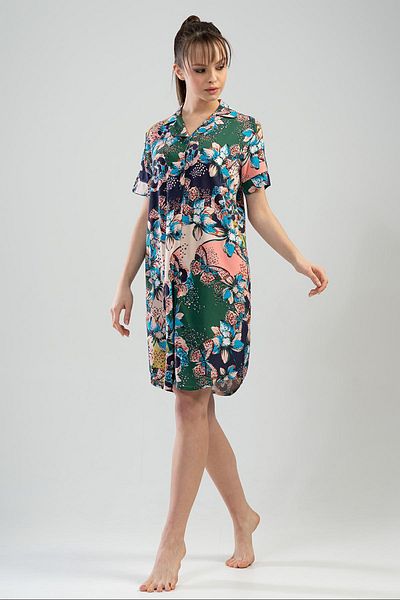 VİENETTA Women's Viscon Collar All Buttoned Short Sleeve Nightgown
,111071