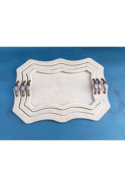 neşeli ahşap Wooden 3-Piece Rectangular Patterned Tray - Wooden Tea Tray, Coffee Tray, Tray Painting, Tray Decoration