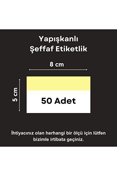 Şeffaf Etiket 50 ad PVC Etiketlik Yapışkanlı 8x5 cm Raf Etiket Cebi Yapışkanl...