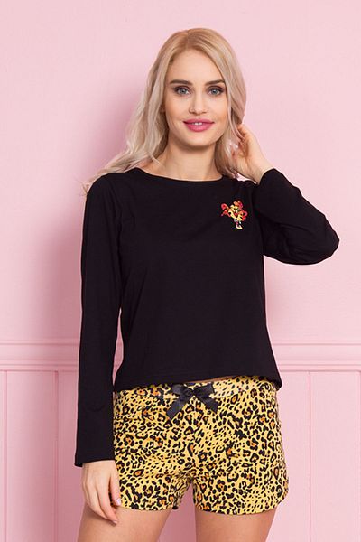 VİENETTA Bluză cu mânecă lungă din bumbac, pantaloni scurți, costum de pijama 
 , 012127