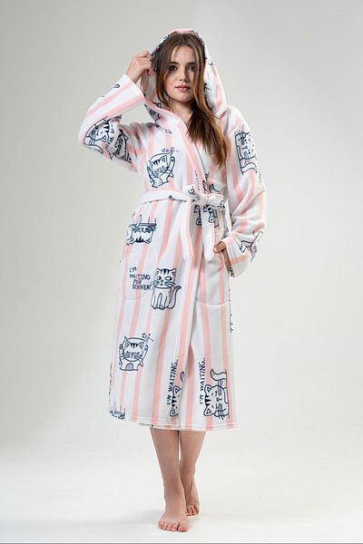 VİENETTA Γυναικείο μακρύ φόρεμα σε σκόνη Pink Fleece με κουκούλα