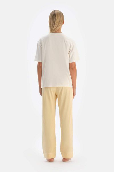 Dagi White Printed Broken T-Shirt and Trousers Pajamas Set
