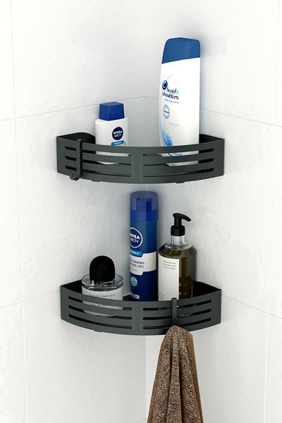 Tekno-tel TEKNOTEL INOX CU CÂRLIG RAFT DE COLȚ DE BAIE NEGRU + BAZĂ NEGRĂ BK269H