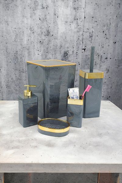 İmera Acrylic 5 Piece Square Bathroom Set Glossy Grey-gold