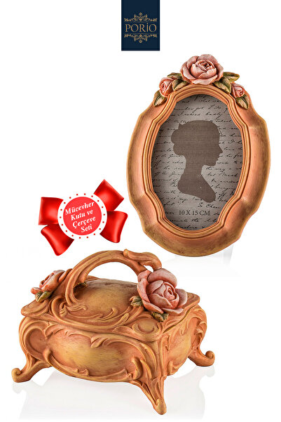 Porio 2’li Set 10cmx15cm Çiçekli Somon Rengi Fotoğraf Çerçevesi 15cmx11cm Müc...