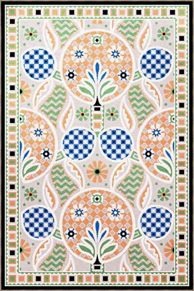 Rugs Modern Halı Оранжево-зелен модерен декоративен килим с геометрични фигур...