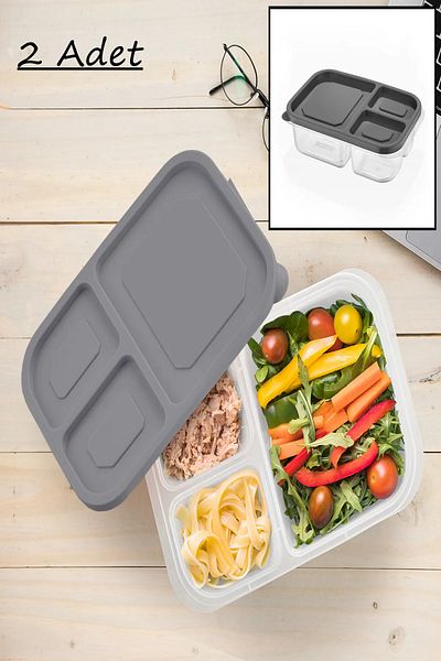 Bayev 2 Pieces Greenhouse 3 Compartment Storage Container Diet Lunch Box Lunch Food Vegetable Mincer Storage