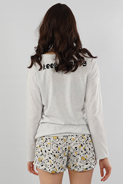 VİENETTA Off Shoulder Long Sleeve Waist Icy Shorts Pajama Set
,103044