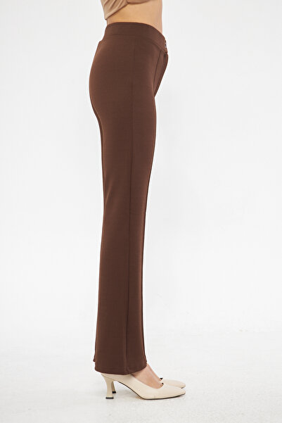 Maxi İdol Ultra Yüksek Bel Krep Kumaş Likralı Palazzo Pantolon Kahverengi