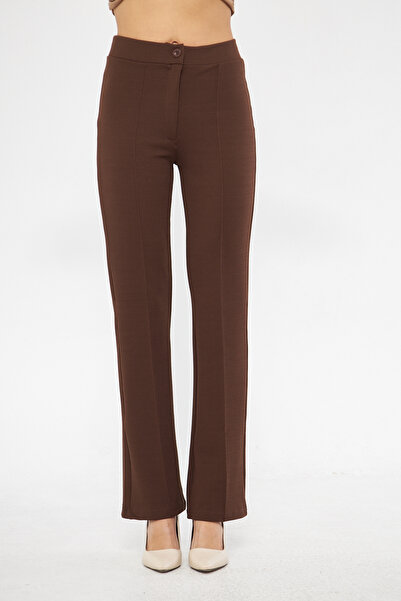 Maxi İdol Ultra Yüksek Bel Krep Kumaş Likralı Palazzo Pantolon Kahverengi