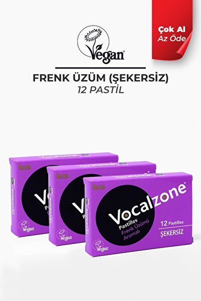 Vocalzone Frenk Üzümlü (ŞEKERSİZ) Pastil 12'li 3'lü Paket