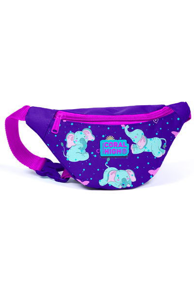 Coral High Purple Pink Elephant Patterned Children's Waist Bag - 12622