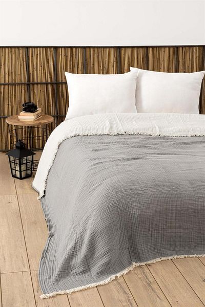 Denizli Concept Gray Single Muslin Drawstring Bedspread - 4 Layers